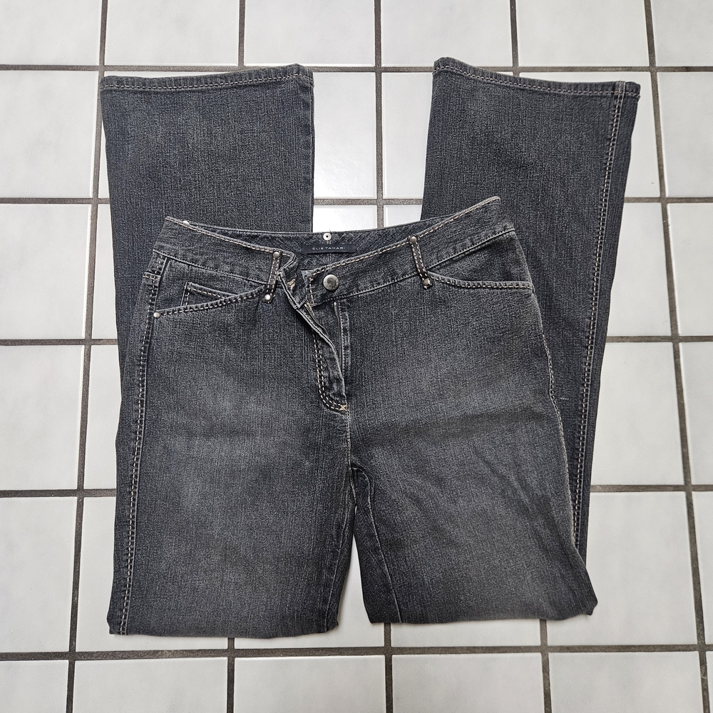 Early 00’s Low Rise Elie Tahari Faded Black Jeans, Bootcut, Stitching, Size 6